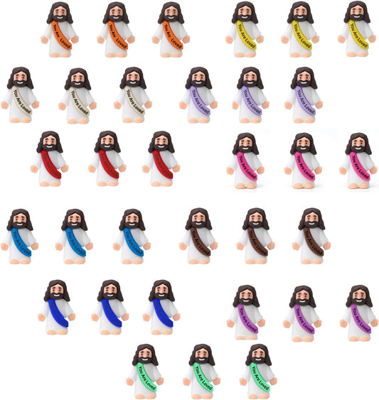 33PCS Mini Jesus Figurines by [Brand Name] - Multicolor Tiny Christian Statues for Easter Gifts & Party Favors