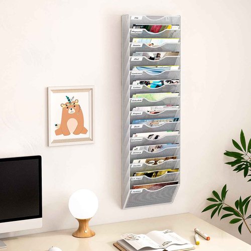 PAG-Mass 14 Pockets Hanging Wall File Organizer, Office Organization Wall Mount Mail Sorter Paper Holder Bill Organizer for Home, White