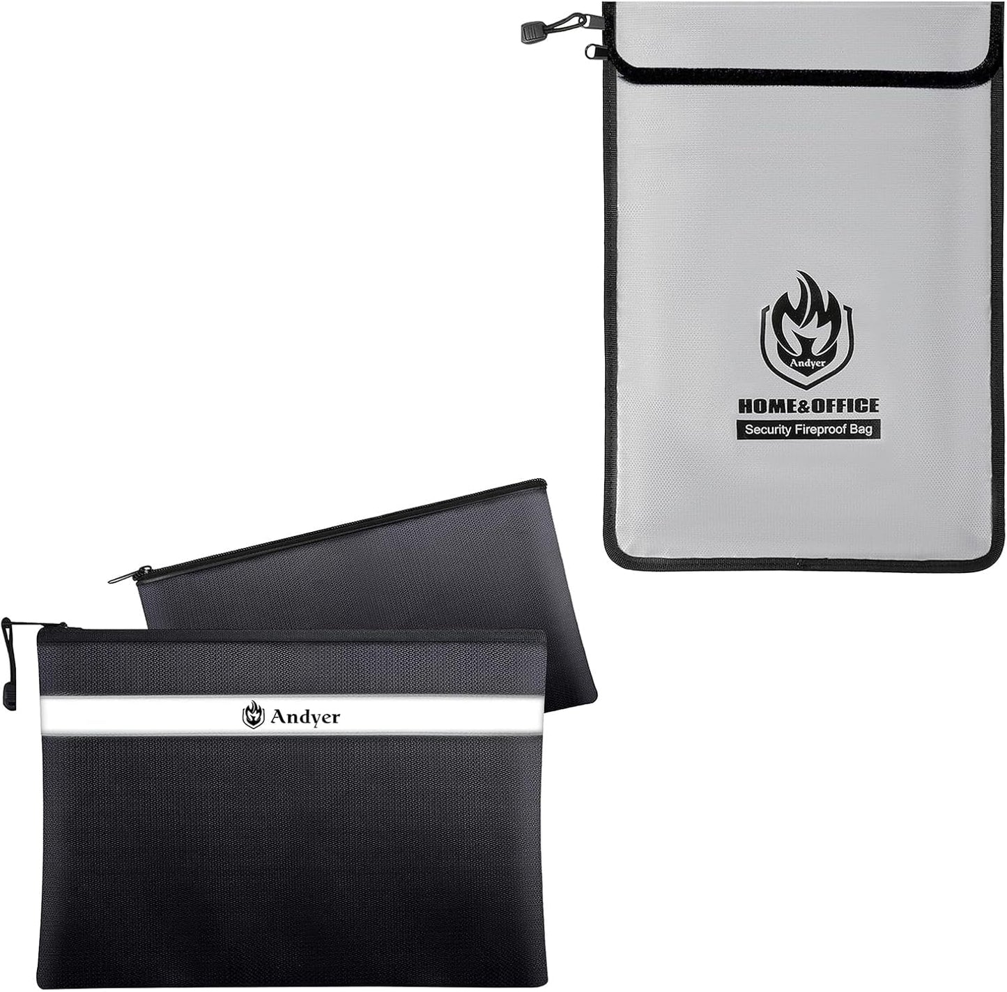 Andyer Fireproof Money Bag - Black & Fireproof Document Bag with 2 Pockets - Grey Bundle