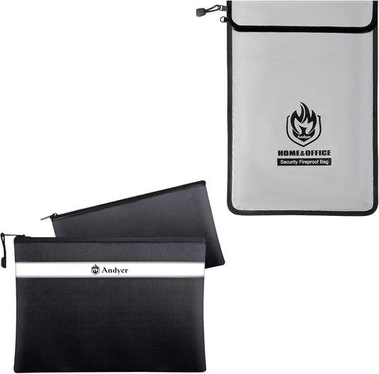 Andyer Fireproof Money Bag - Black & Fireproof Document Bag with 2 Pockets - Grey Bundle
