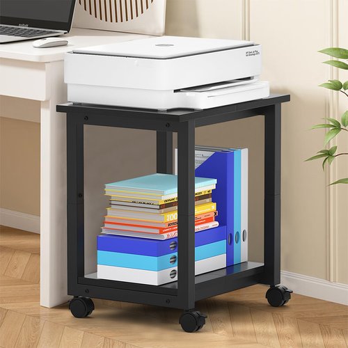 ITHWIU Under Desk Printer Stand, 2-Tier 19.5''x 16''x 22'' Rolling Printer Stand Storage Shelves for Printer, Scanner, Fax Machine, Files, Books with Anti-Skid Feet for Home, Office, Black