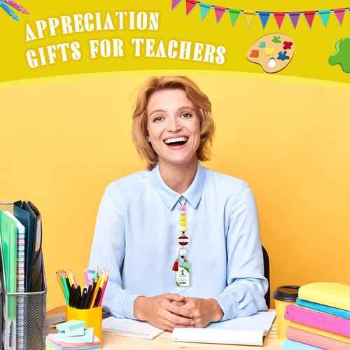 30 Pcs Teacher Appreciation Gifts Bulk Beaded Teacher Lanyards Bulk with ID Holder Marker Supplies for Thanksgiving Christmas