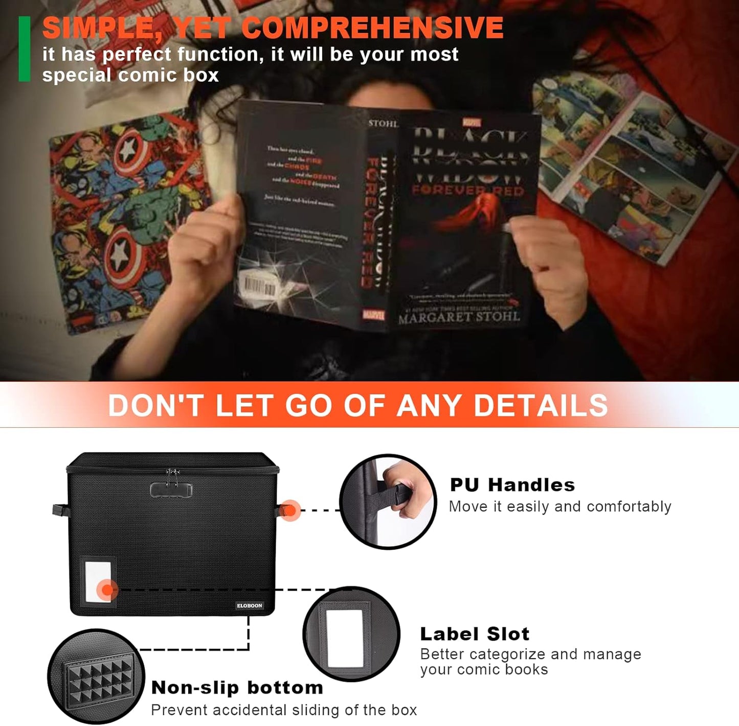 Skiennix Comic Book Storage Box - Fireproof & Water-Resistant with Lock | Holds 150-175 Comics, Black