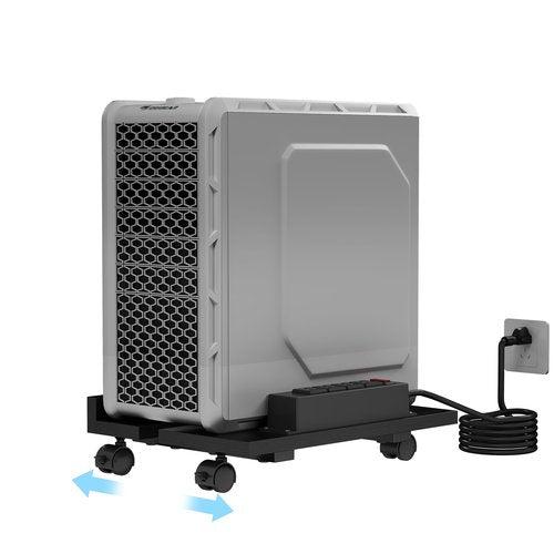 Adjustable PC Tower Stand With Power Strip, Wooden CPU Stand With Locking Casters, Rolling Computer Tower for Desktop, Adjustable Width, Durable Iron Frame for Home and Office