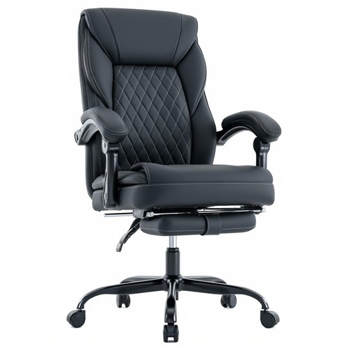 Executive Office Chair Big and Tall with Footrest and Pockets Ergonomic Home Computer Gaming Desk Task High Back PU Leather Adjustable Swivel Rolling Reclining