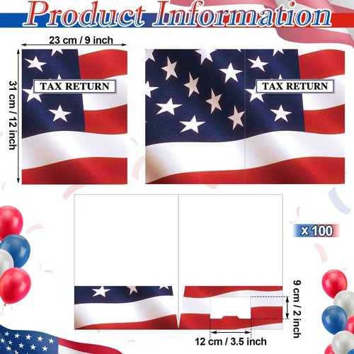 Skyygemm 100 Pcs Income Tax Return Folders 9 x 12 Inch Red White and Blue Tax Envelopes with Two Pocket for Preparer Organizer Office Supplies