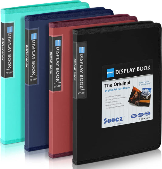Sooez 30-Pocket Art Portfolio Binder - Heavy Duty 8.5x11 Clear Sheet Protectors | Document Organizer - 4 Pack
