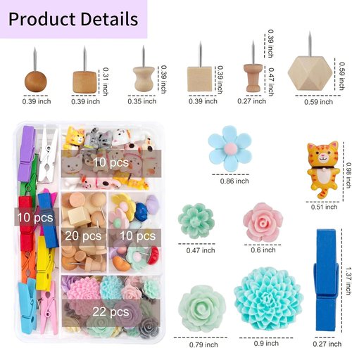 Skiennix 72-Piece Decorative Push Pins - Cute Cat, Flower & Heart Designs for Bulletin Boards | Office & Home Décor