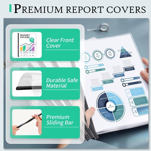 42 Pack Report Covers, COIDEA Report Covers with Sliding Bar, Presentation Folders for A4 and Letter Size Paper, Clear Report Covers Binder Bulk for School Business, 70 Sheet Capacity