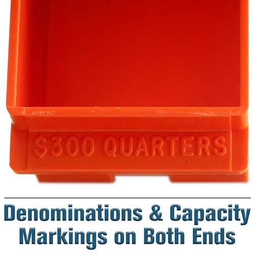 BankSupplies Quarter Large Capacity Coin Storage Box - Orange - 300 Dollar Capacity - Coin Organizer - High Capacity Coin Box - Stackable Rolled Quarter Holder