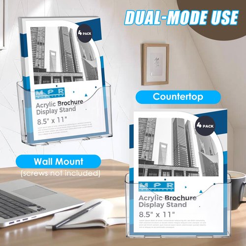 MAOPINER 4 Pack Acrylic Brochure Holder Stand, 8.5 x 11 Inches, Pamphlet Holder Display Stand for Wall Mount or Countertop Use, Plastic Flyer Stand Organizer for Menus, and More