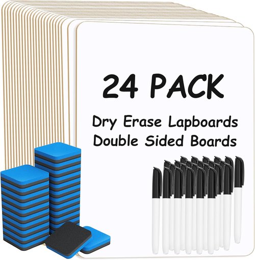 MaxGear Mini Whiteboard Set - 24 Pack Double-Sided Dry Erase Boards, 9''x12'' with Markers & Erasers