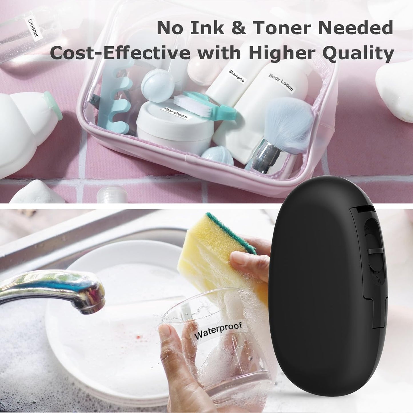 SUPVAN E10 Bluetooth Label Maker - Inkless, Waterproof Labels with 35 Fonts & 1,000+ Icons | Black