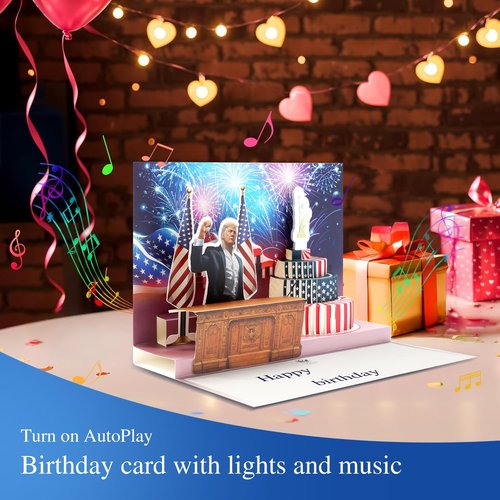 BTEBTAI Birthday Card, Talking Donald President Greeting Cards with Real Voice Message & Light for Men and Women, Parents, Couples
