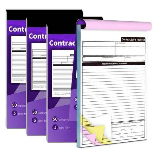 3 Pack Carbonless Contractor Invoice Receipt, 7.3 x 11 inches Estimate Book, 3-Part with Carbon Copies, 50 Sets with Backing Board for Small Business,Construction,Estimates & Handyman