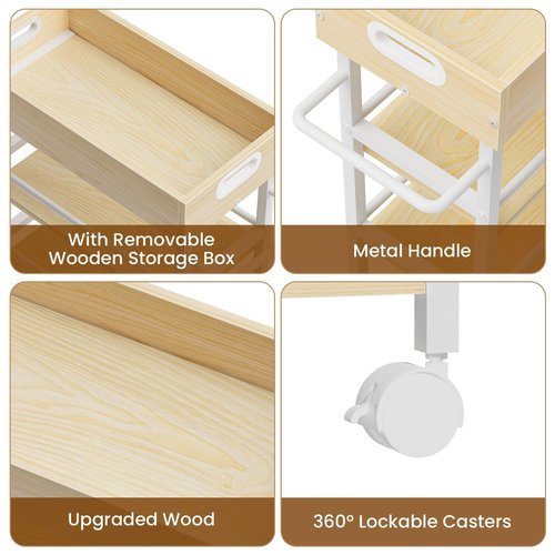 Asgolion Slim Storage Cart, 4 Tier Rolling Cart with Handle, Kitchen Cart on Wheels, Metal Frame Narrow Cart for Small Spaces for Dining Room, Bathroom, Laundry Room, Office White
