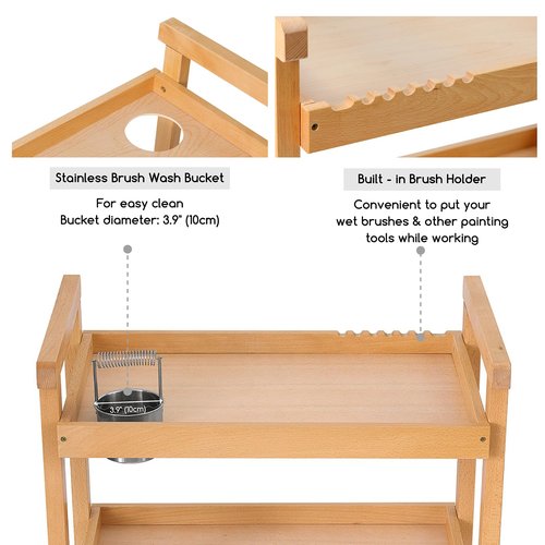 MEEDEN Art Cart Storage Organizer, 3-Tier Rolling Utility Studio Taboret with Caster Wheels, Multifunctional Storage Trolley Shelving Unit on Wheels, Solid Beechwood Art Supplies Studio Cart Classroom
