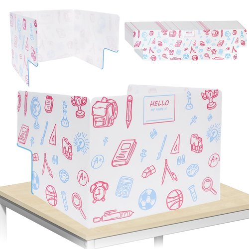 Succwoah 25-Pack Desk Dividers for Students with Privacy Shields, Ergonomic Arms Cutouts & Erasable Name Frames - Waterproof & Easy-to-Clean Test Dividers for Classroom, Exams, Office (White)