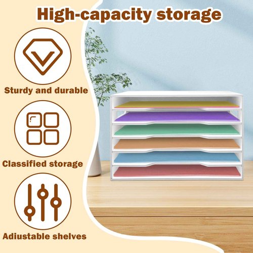 12x18 Construction Paper Organizer,6 Tier Construction Paper Organizer,File Sorter Storage,Large File Suitable for Home,School and Offices,White