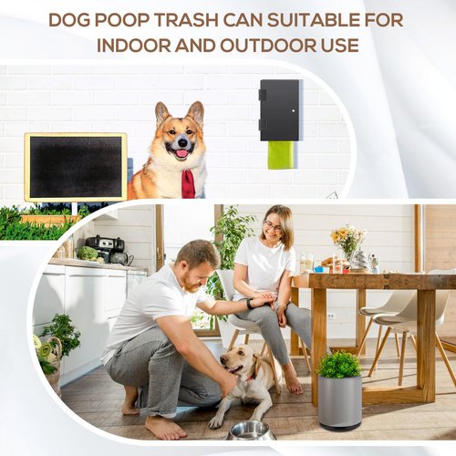 Jingmore 2 Pcs Dog Poop Waste Trash Can with Lid and Bag Wall Mount Dispenser with 8 Rolls Doggie Storage Outdoor Plant Style Bin Container for Bedroom Decorative(Grey)