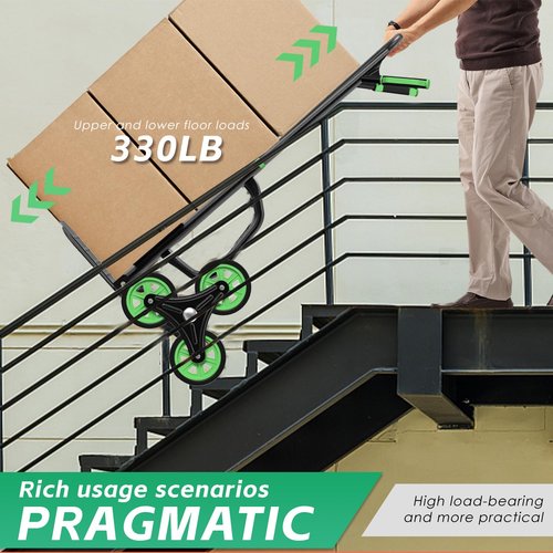 Teprovo Stair Climbing Hand Truck 440lb，Heavy Duty Dolly Cart for Stairs，Thickened Upgraded Steel Tube Folding Stair Climbing Trolley with Six Wheels and Telescoping Handle