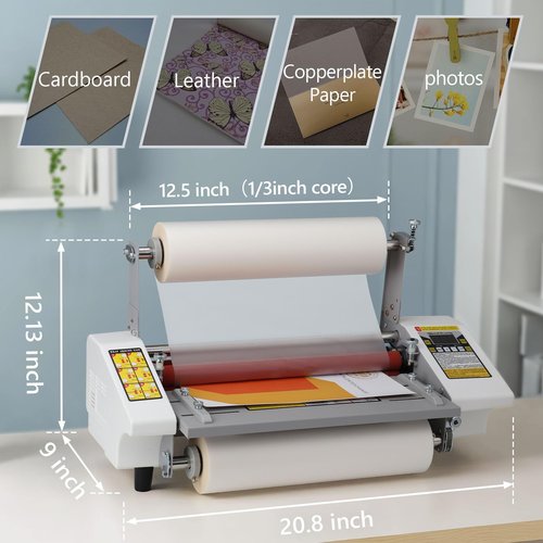 13.5" Laminator Machine, High Speed Hot and Cold Roller Laminating Machine Digital Display Single/Dual Sides Thermal Laminating Machine, 3 Minute Warm-Up, 110V (Film not Included)