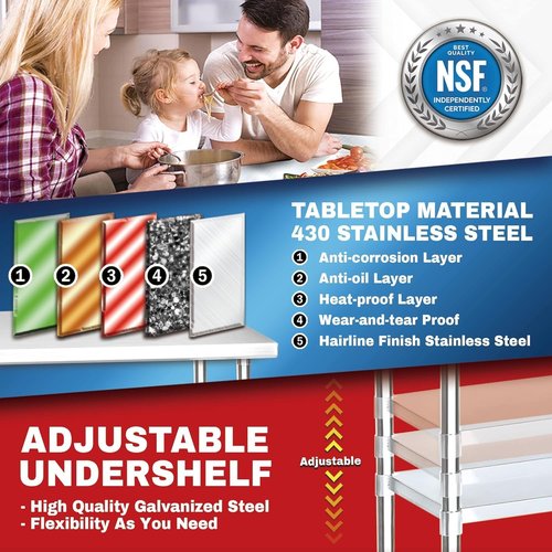DuraSteel 30x36 Stainless Steel Work Table - NSF Commercial Prep Table with Under Shelf | Versatile Kitchen & Outdoor Use