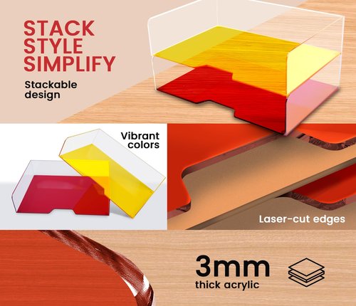 ACRYMAGIC Acrylic Desk Organizer – Stackable Paper Tray, Vertical Mail Holder & Letter Organizer – Clear Office Accessories with Vibrant Color