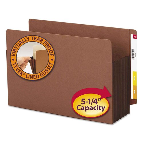 Smead End Tab Pocket, Reinforced Straight-Cut Tab, 5-1/4" Expansion, Extra Wide Legal Size, Redrope with Dark Brown Gusset, 10 per Box (74691)