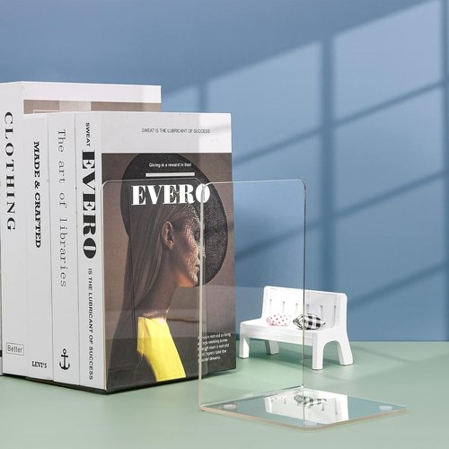 Adwikoso Clear Acrylic Bookends - 6 Pcs Non-Slip Decorative Book Holders for Heavy Books | Office Organizer