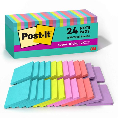 Boardwalk BWK410321 7.6 in. x 8.9 in. 2 Ply Center-Pull Roll Towels - White (6/Carton) & Post-it Super Sticky Notes, 3x3 in, 24 Pads, 2X The Sticking Power, Supernova Neons, Bright Colors, Recyclable