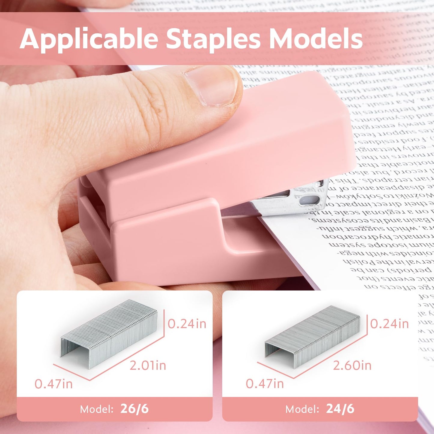 NUSIGN Mini Stapler with 830 Staples, Small Cute Desk Staplers, 25 Sheet Capacity, Pink
