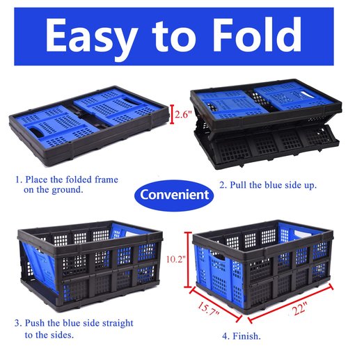 Foldable Plastic Storage Crate – Stackable & Collapsible Basket, 1.73 Cu Ft for Home, Office & Garage