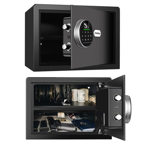 Biometric Home Safe, Fingerprint Gun Safe Lock Box,Money Box for Jewelry Handgun Cash Valuables,Perfect for Home/Office/Hotel, Black, 0.8 Cubic Feet