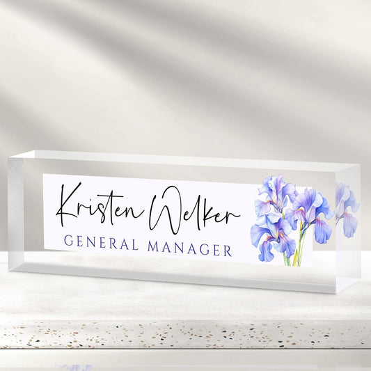Skiennix Personalized Desk Name Plate - Custom Office Decor Gift for Teachers & Coworkers | Purple Orchids