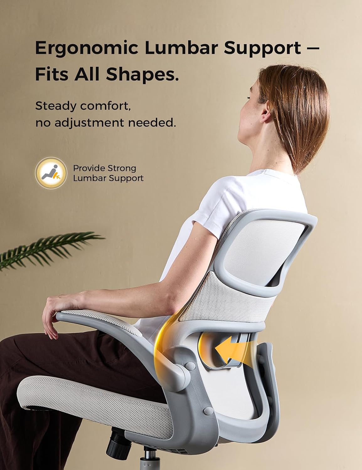 Skiennix Ergonomic Office Chair - Mesh Design with Adjustable Height, Flip-Up Armrests & Lumbar Support | Gray