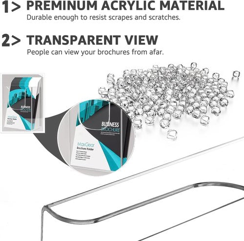 MaxGear Brochure Holder Stand - Clear Acrylic Literature Holders | 8.5 x 11 Inches | 3-Pack