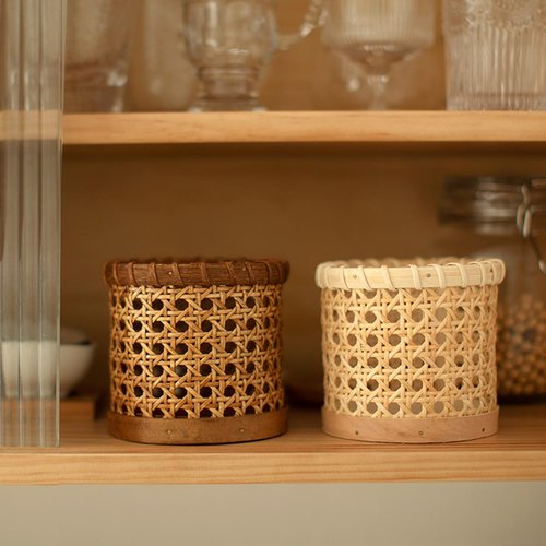 QRZLP Rattan Pen Holder, Hand Woven Small Wicker Pen Cup Multi-Functional Woven Desk Organizer for Pencil, Office&Home Sundries, Makeup Brushes.