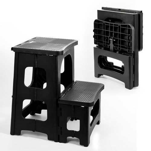 Ligebul 2-Step Stool Foldable, Plastic Steps Stool Folding Step Ladder Two Stepstools Collapsible Step Stools for Adults for Kitchen Home Bathroom RV, Pool Ladder Above Ground-Black
