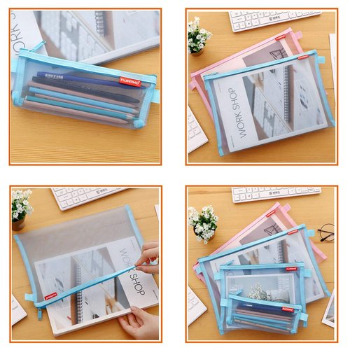 Pendancy Mesh Zipper Pouch 5pcs Lightweight Nylon File Folders Document Organizer Cosmetic Bags Accessories Storage for Travel and Office Supplies (Black, A4 A5 A6)