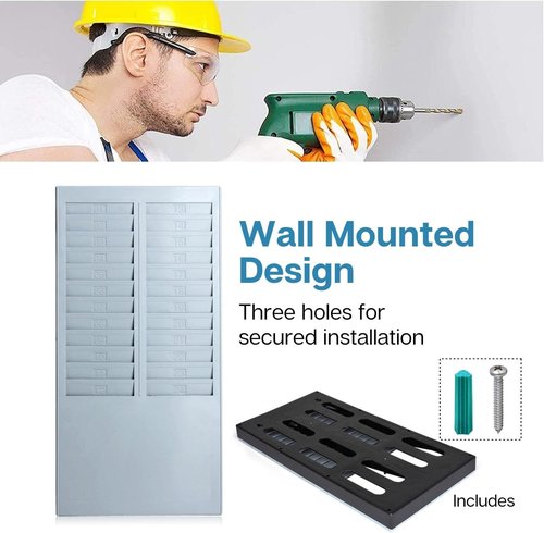 Flexzion Time Card Holder - Wall Mount Rack with 24 Pocket Slots for 7" Cards | Gray Pyramid Series