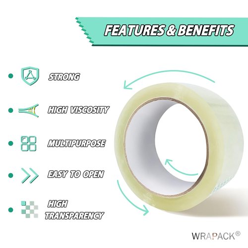 Packing Tape Refills - Heavy Duty Clear Packaging Tape, 6 Rolls, 1.88'' Wide, 80 Yards Each