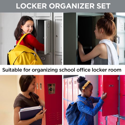 Cumule Grey Locker Organizer Accessories Kit with Locker Shelf, Mirror, Pen, Pen Holder, Whiteboard, Blanket, Round Magnet, Hook for Back to School Essentials and Work Locker Organizers