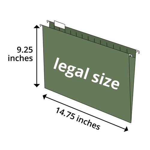 Blue Summit Supplies Hanging File Folders, 1/5 Cut Adjustable Tabs, Legal Size, 5 Tab Locations, Designed for Legal and Law Office File Organization, Standard Green, 50 Pack, Legal Size