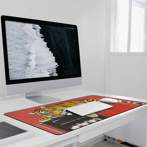 PailailaiNest Tiger Large Mouse Pad Mousepad Funny Retro Red Animal Mouse Pad Desk Pad Mat Desk Mat for Keyboard Computer Pad for Gaming Home Office Supplies 40x90cm