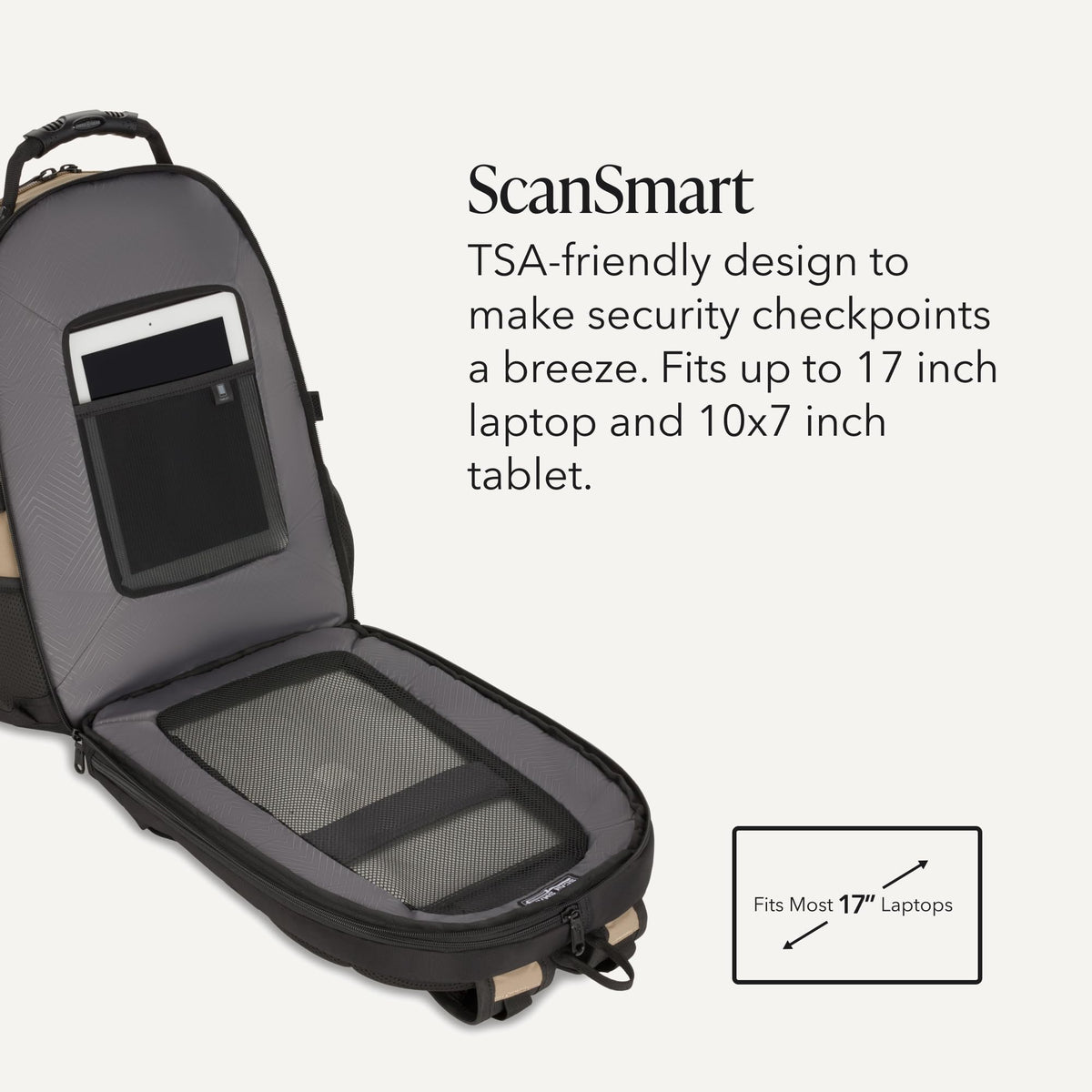 SWISSGEAR 1900 ScanSmart Laptop Backpack, Fits Most 17-Inch Laptops, TSA-Friendly Lay-Flat Design, RFID Protection, and Tablet Pocket, Black, 31L, 18.5-Inch