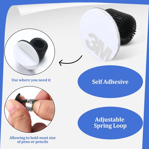 Colarr 50 Pcs Pen Holder Clips for Clipboard Manganese Steel Pen Holder Adjustable Self Adhesive Spring Loop Pencil Organizer for Whiteboard Bulletin Board Home Office Refrigerator(Black)