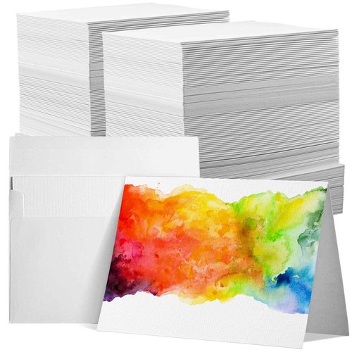 Fainne 200 Set 5 x 7 Inch Pure Cotton Watercolor Cards Set Foldable Blank Cotton Watercolor Cards with Envelopes 140lb Heavyweight Paper Postcards for Art Painting Creative Thank Note