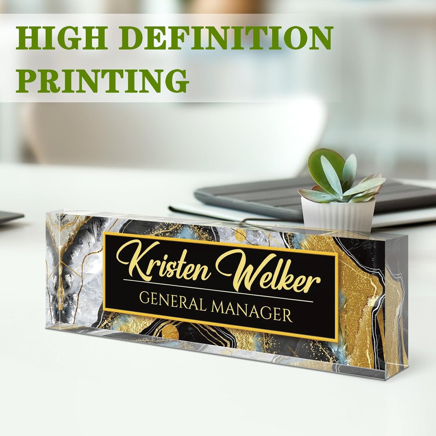 Skiennix Custom Name Plate - Personalized Acrylic Desk Decor for Office | Ideal Gift for Bosses & Professionals (Black)