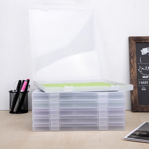 Scrapbook Paper Storage, 6 Pack Stackable Plastic File Storage Box Set, 12"x12"x1.1" Craft Organizer Storage, U-Shaped Locking Mechanism, Ideal for Office, Home, and School Document Organizer